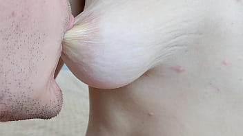 Intense closeup of nipple stimulation and licking